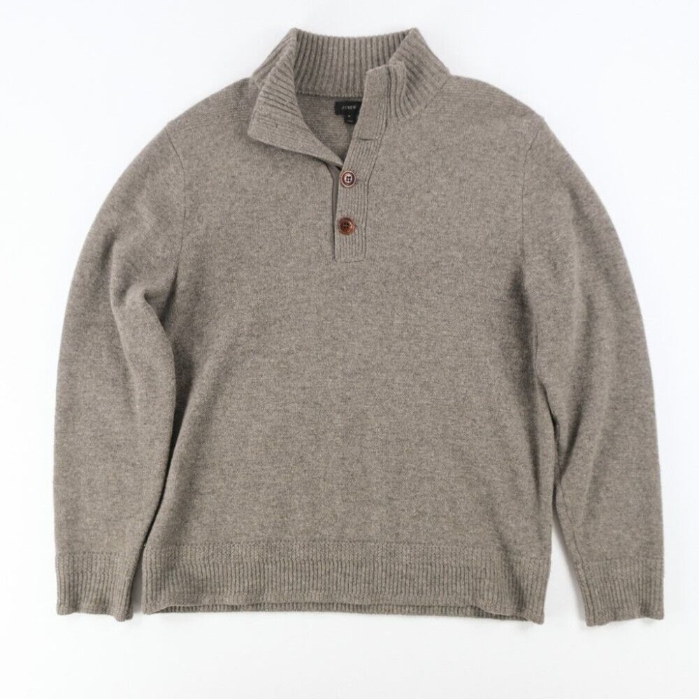 COPY - J.Crew Men's HEAVY 100% Lambswool Button Pullover Sweater Sz. M Mock Nec…
